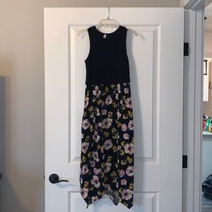 Long, high neckline, soft/silk, black, small dress